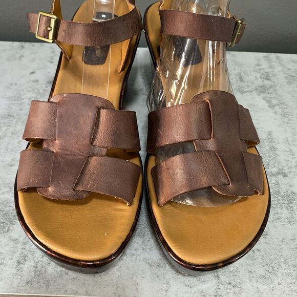 Kork-Ease Brown Leather Wedge Sandals Size 8 - Picture 4 of 15